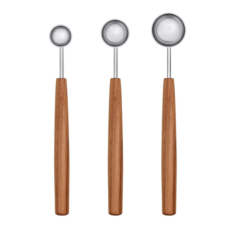 triangle Spice Measuring Spoon 3-Piece Set (Â¼ tsp, Â½ tsp & 1 tsp) - Stainless Steel with Plum Wood Handle - Sense Collection - Image 1
